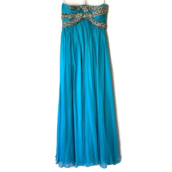Sherri Hill Turquoise Blue Strapless Rhinestone Gown Plus Size 16 - Picture 5 of 8